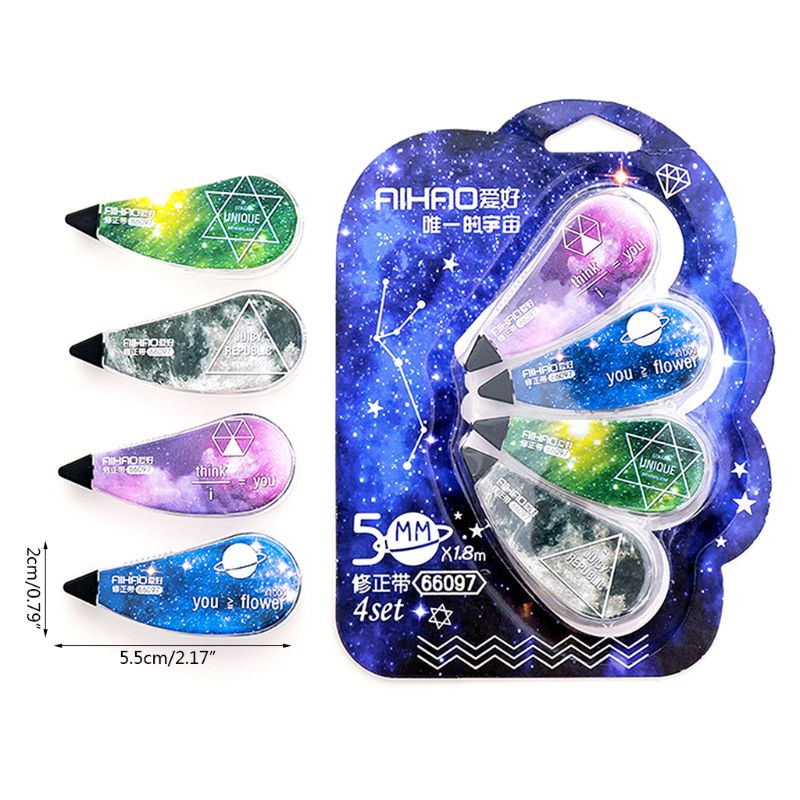 Conjunto de cintas correctoras 4 Uds., material de cielo estrellado fantástico, herramienta correctora, para estudiantes, útiles escolares