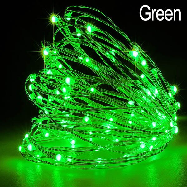 Guirlande lumineuse à piles, 10M 100 LED, fil de cuivre Transparent, Micro LED, pour fête de noël, fête de mariage, extérieur: Green