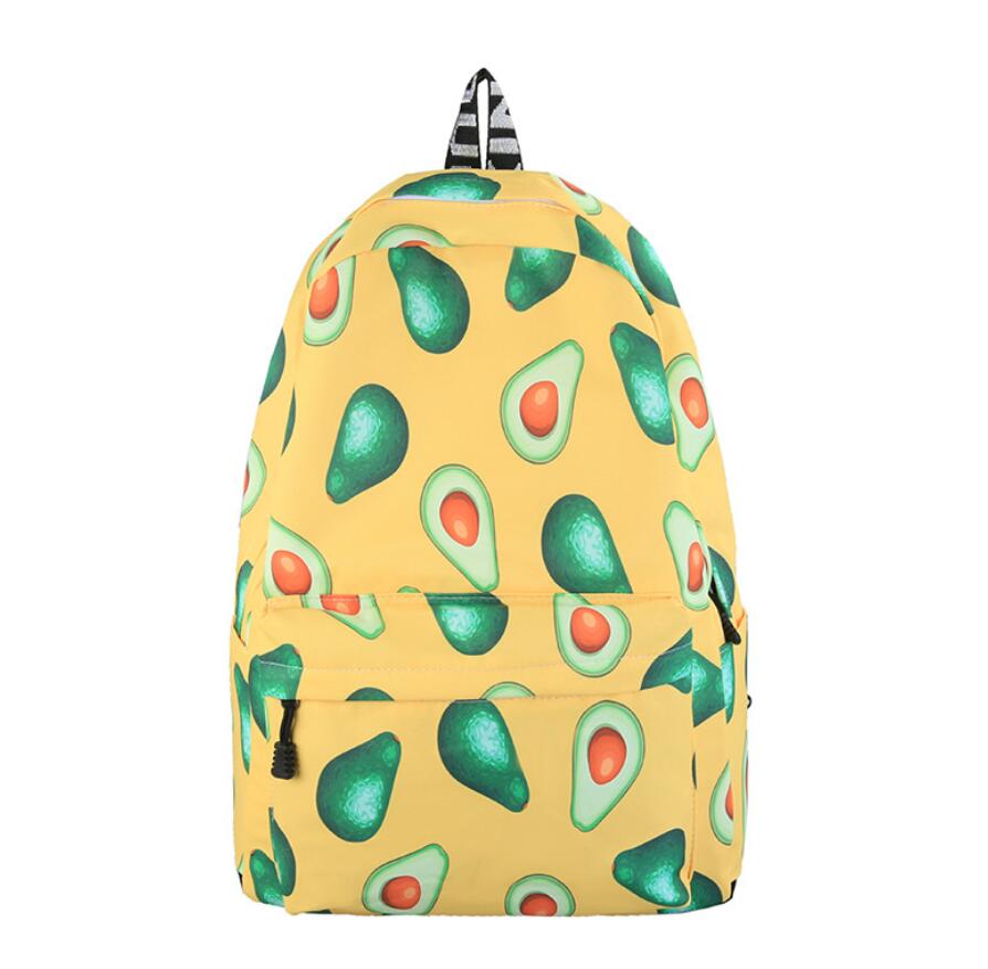 Cartoon Fruits Animals Print Women Canvas Backpack Large Capacity Students Travel School Bagpack Avocado Mochila Feminina