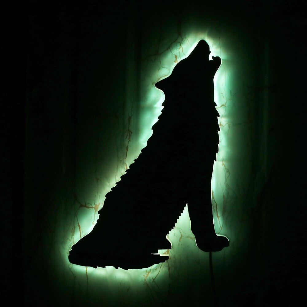 Bosque lobo aullando acrílico decorativo espejo de pared Lobo tótem Tribal Animal Pared luminosa espejo Lobo amantes hombre cueva habitación Decoración