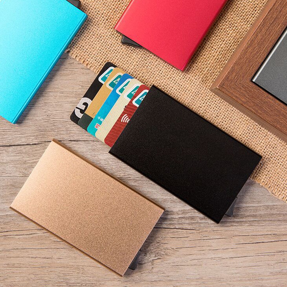 Mini Smart Wallet Purse Thin Id Card Case Rfid Anti-Theft Unisex Automatically Solid Metal Casual Bank Card Wallet Business