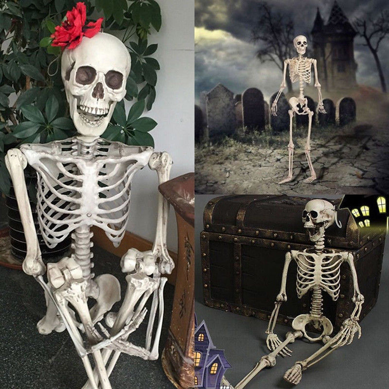 Full Size Human Skeleton Halloween Party Decoration Poseable Skull Lifelike Human Body Model Party Festival Decorations Props