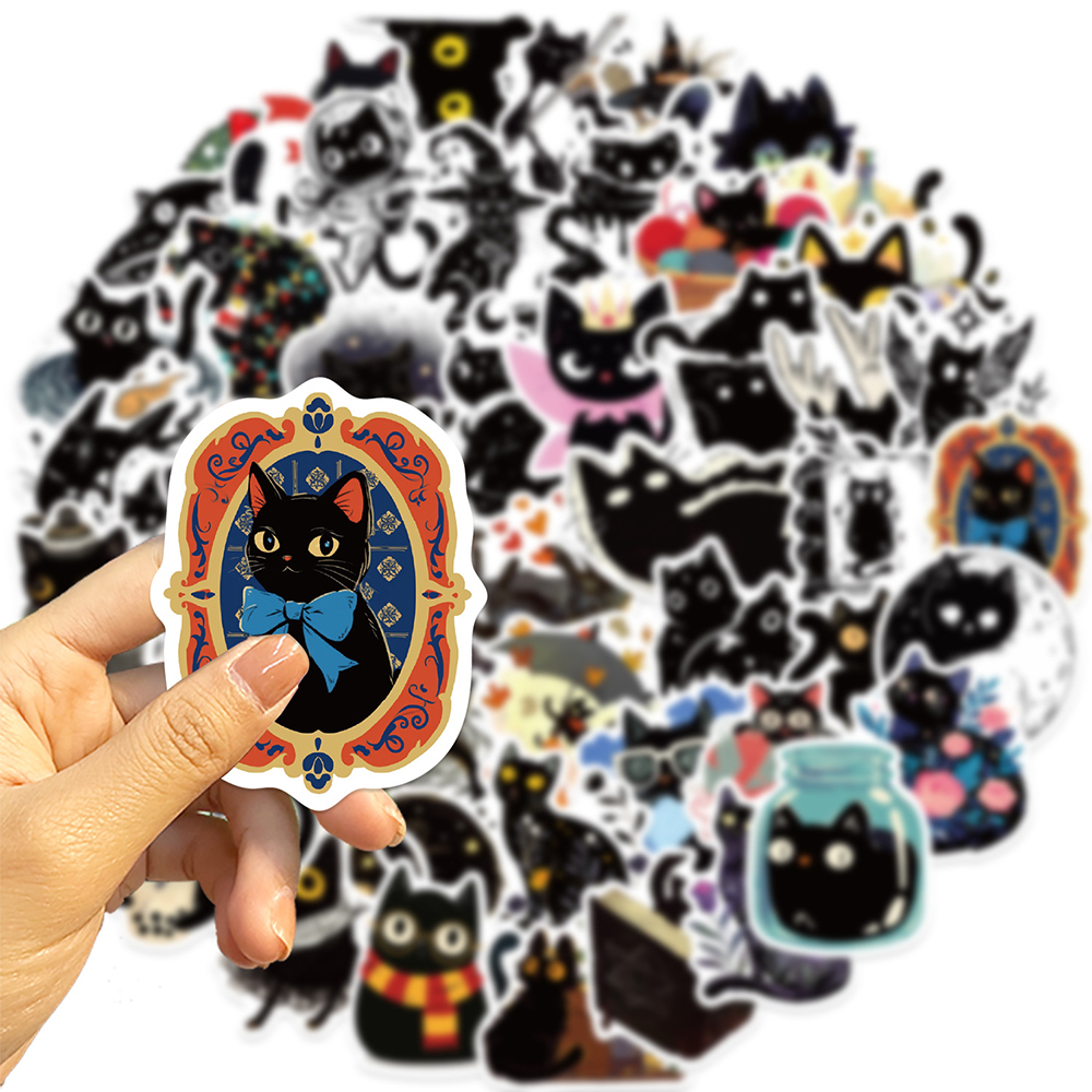 10/30/50 Stuks Schattige Kunst Zwarte Kat Cartoon Graffiti Stickers Esthetische Diy Gitaar Bagage Telefoon Koffer Leuke Sticker Voor Kid Cadeau