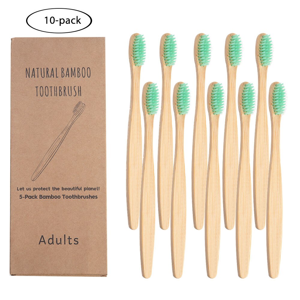 10 Stuks Gemengde Kleur Bamboe Tandenborstels Boxed Eco Vriendelijke Houten Tandenborstel Zachte Haren Tip Houtskool Tandenborstel Oral Care: 10pcs green boxed