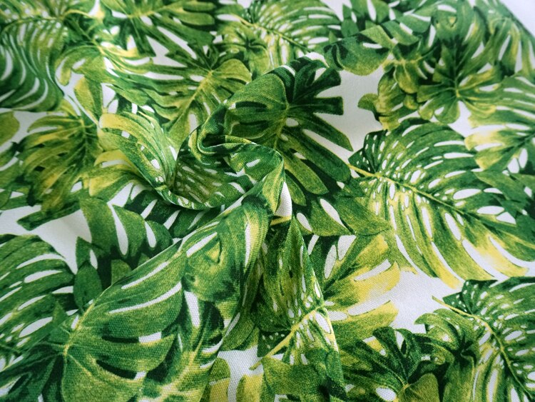 Gröna blad monstera lapptäcke bomull canvas tyger handgjorda tyg väska duk gardiner kudde ryggsäck skor väska