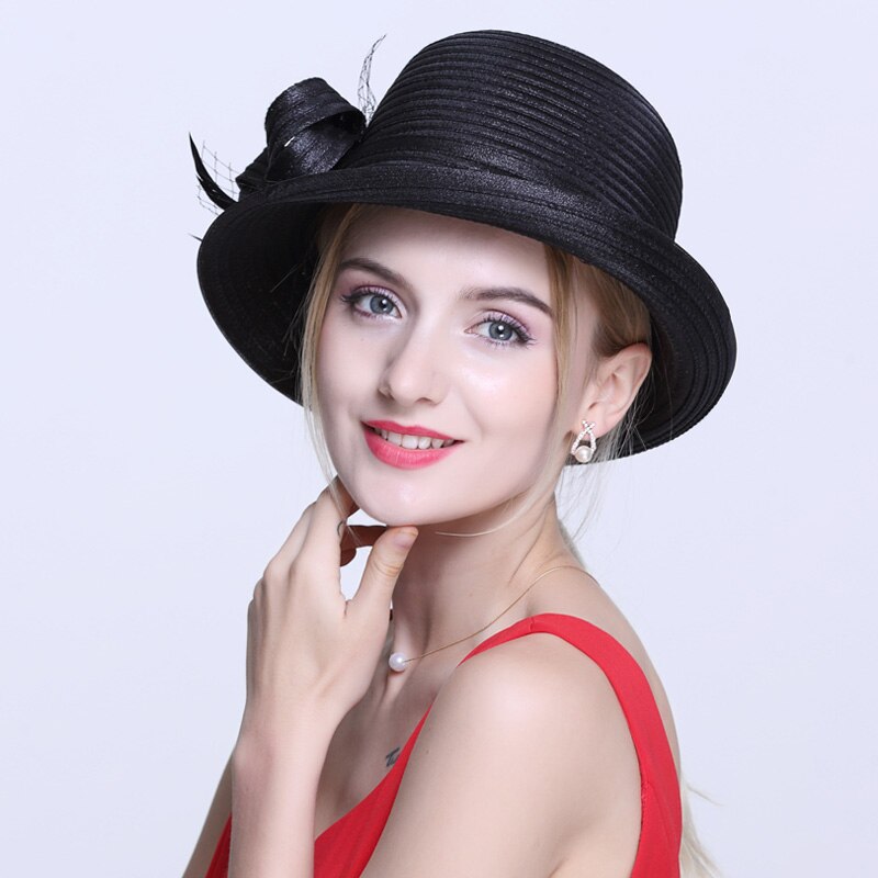 Lady Fedoras Hat Girl Summer Organza Cap Version Dome Hat British Shopping Adjust Fedoras Cap Shading Hats A67: Black