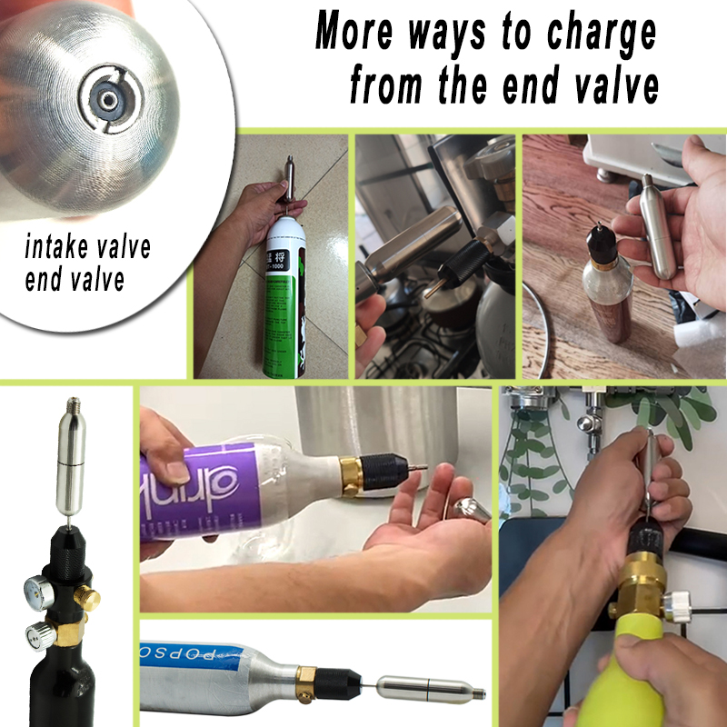 3/8-24unf 24g 45g 33g cartuchos de CO2 cilindro recargable de acero inoxidable de alta presión para entrenamiento de oxígeno chaleco de rescate de buceo