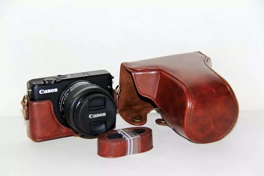 Funda de cuero PU para cámara Canon EOS M10 EOS M100 EOS M200, bolso de hombro protector con correa
