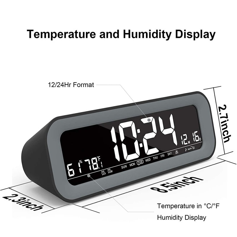 Alarm Clock Radio with Auto Dimming FM Radio 2 USB Charging Ports,Dual Alarm, Snooze, Date-Display for Bedroom