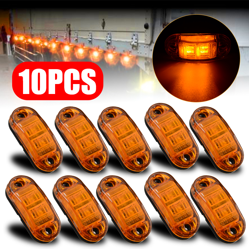 10Pcs 10V-30V LED Car Side Marker Tail Light Amber 10V-30V Trailer Truck Lamp Car Bus Truck External Lights