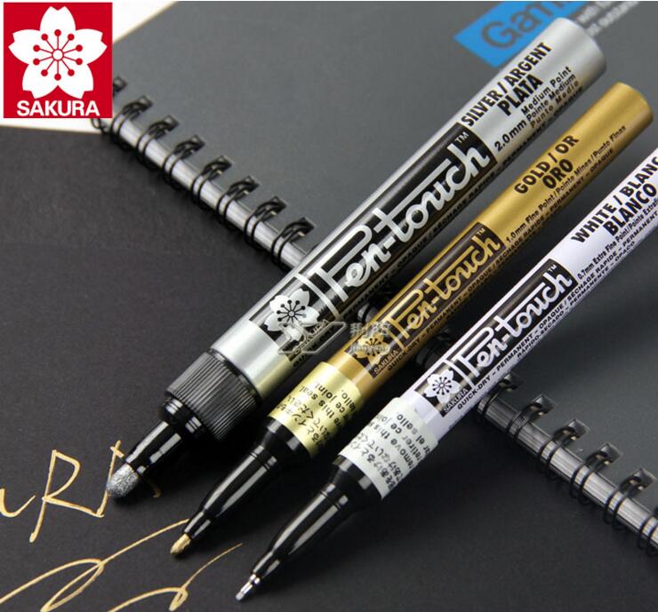 Sakura pen-touch metalliske tuscher uigennemsigtige oliemaling penne 0.7 mm 1.0 mm 2.0 mm hvidguld sølv japan