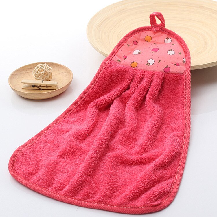 Koral fløjl køkkenhåndklæder mikrofiber rengøringsklud køkken hænge håndklæde blødt absorberende håndklæde: Rosenrød