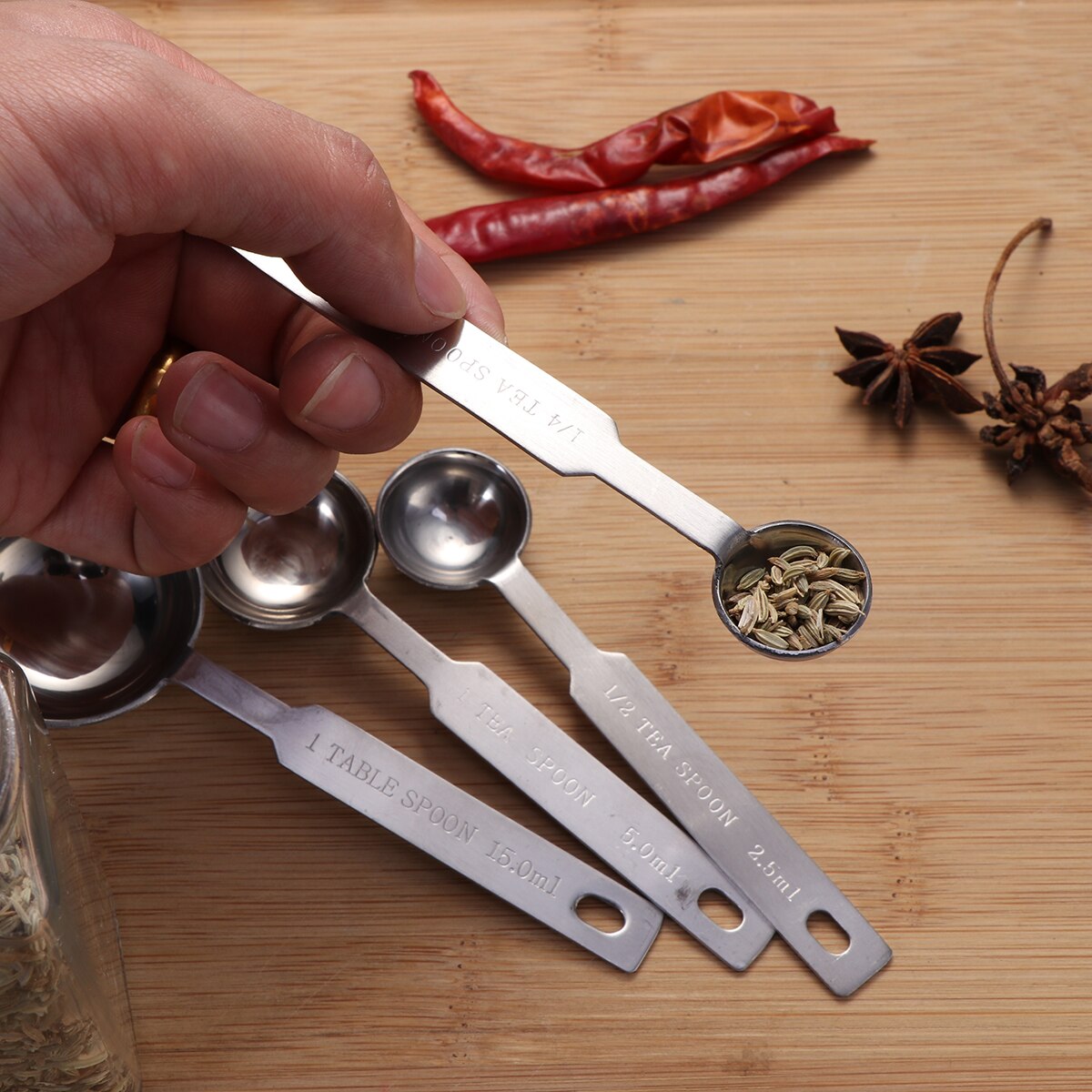 4 Stuks Keuken Bakken Koken Roestvrij Staal Meten Lepels In Verschillende Maten (Zilver)