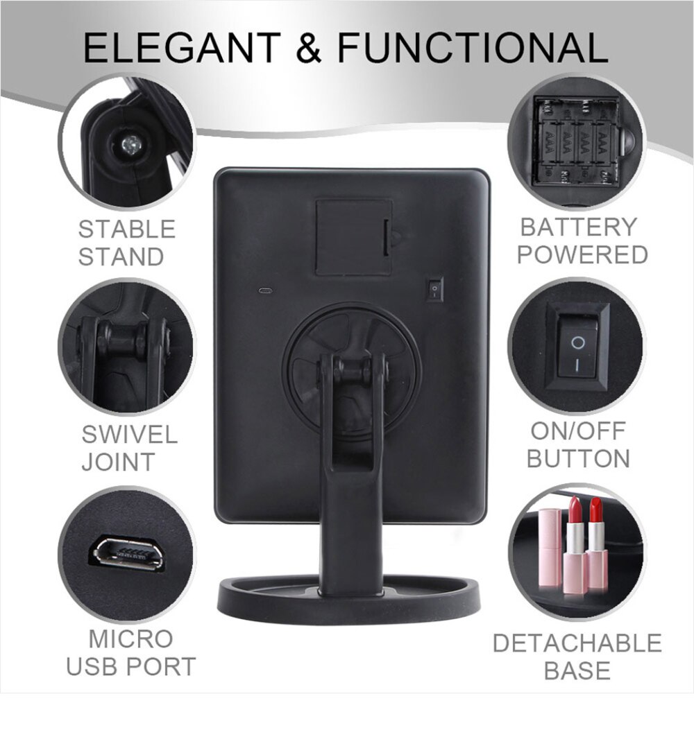 22 Led Licht Make-Up Spiegel 1X/2X/3X/10X Vergrootglas Professionele Touch Screen Cosmetische Spiegel 180 Graden roterende