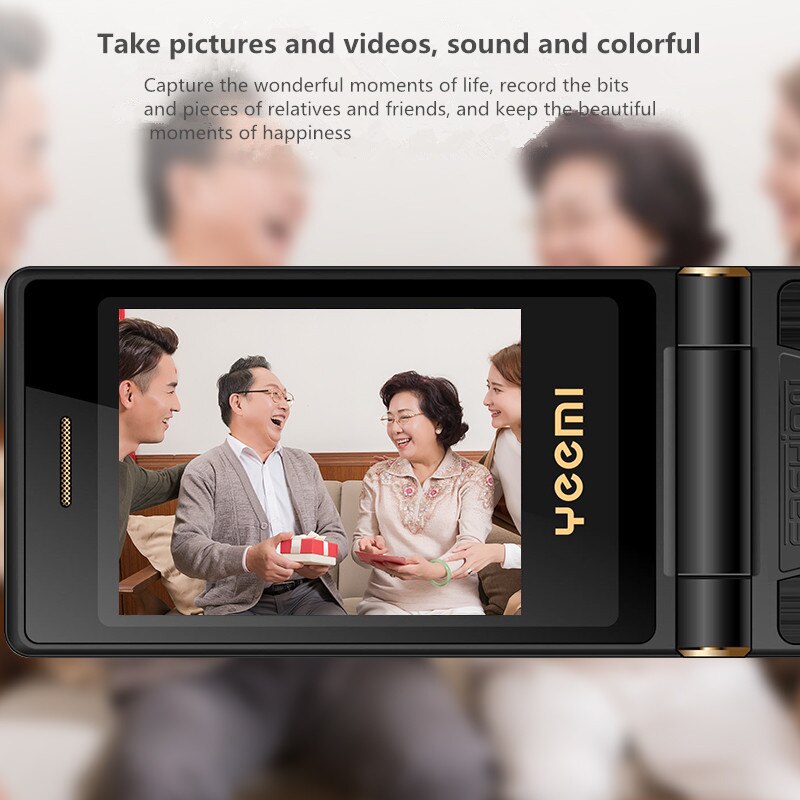 Téléphone portable à clapet yeemi  m3, double écran, double sim, 5900 mah, grand clavier, grande voix, wcdma, 3g téléphones portables pour personnes âgées, étui en cuir