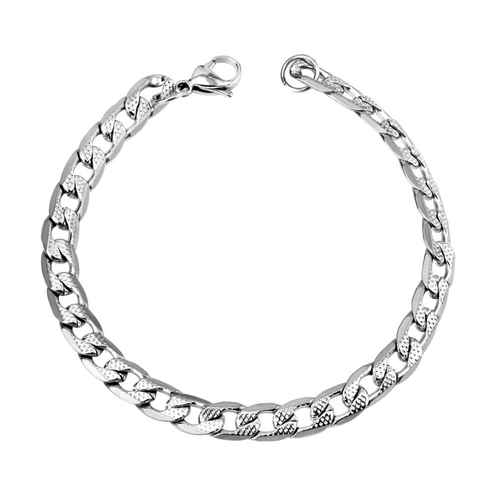 LUXUSTEEL Silver Color Chains Necklace Bracelets Width 6mm/8mm/10mm Length 50cm/55cm/60cm Stainless Steel Long Necklace Party