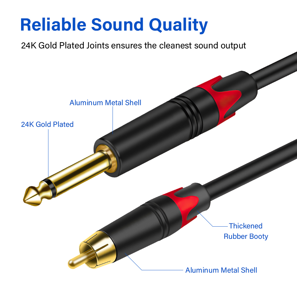 6.35mm To RCA Cable For Speaker Guitar Mixers Hifi Stereo Audio Connector 1/2/3/5/10 Meters Long TS 6.5mm Phono Jack 4N OFC Wire