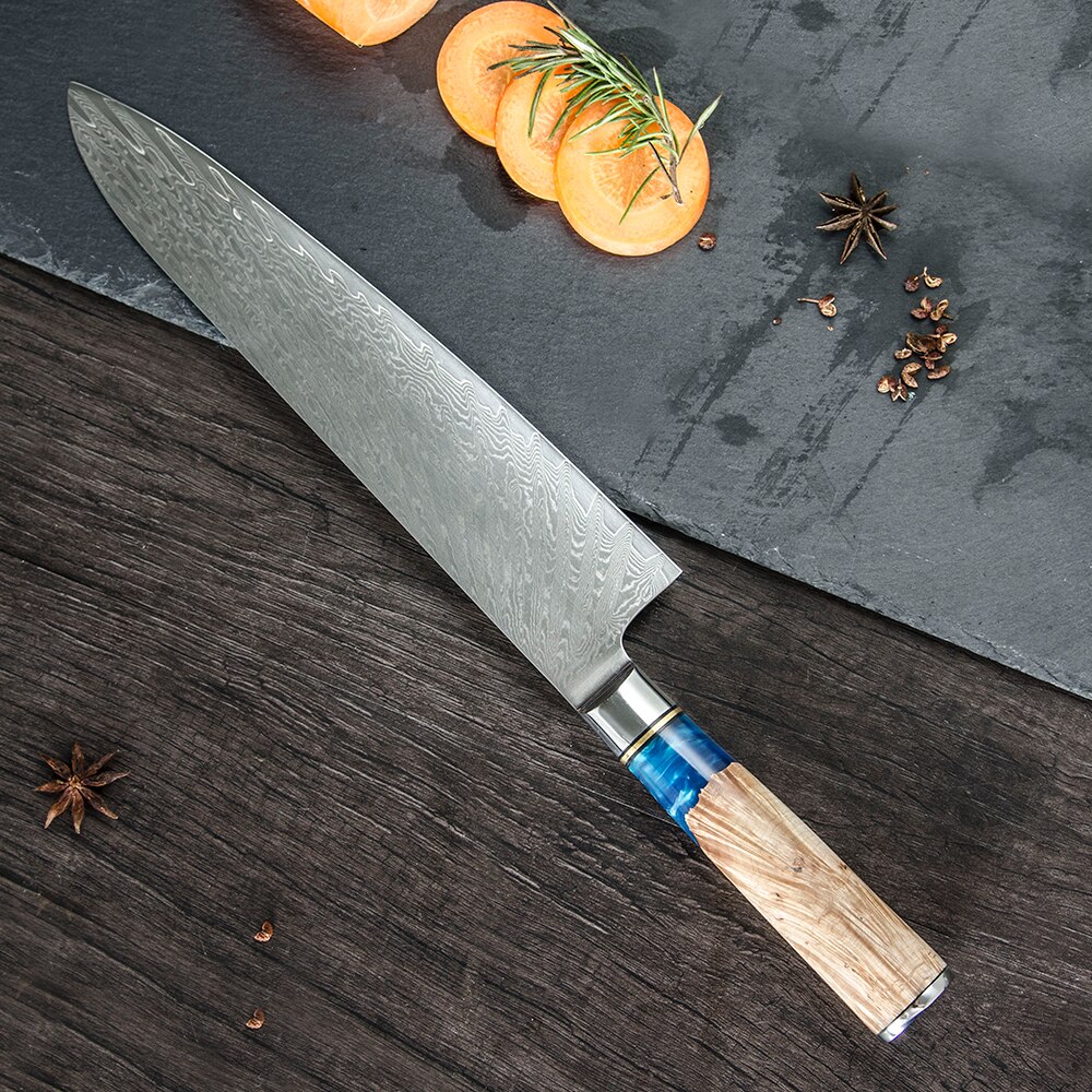 Damascus Chef Knife 9.5 Inch Damascus Steel Kitchen Knife Sharp Japanese Cooking Knives Tool Damascus Knife With Resin Handle