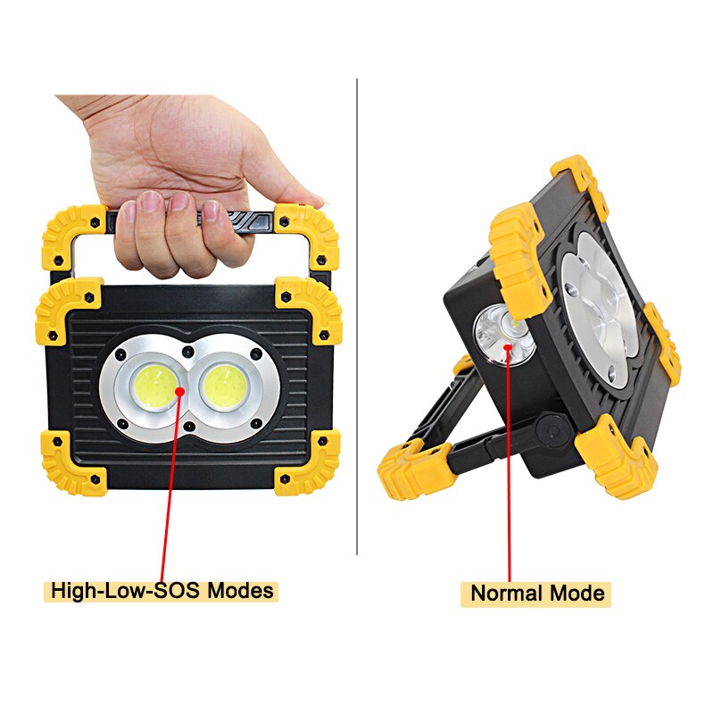 Lanterna led cob recarregável, lanterna de trabalho de acampamento 18650 w holofote grande de alto brilho, lâmpada de luz externa usb