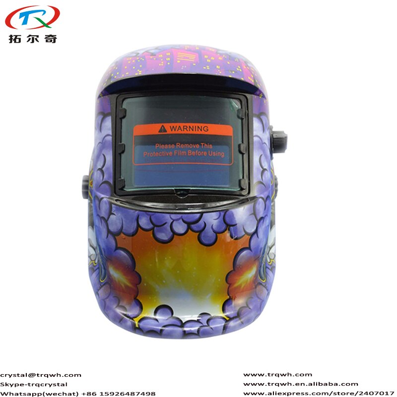 trqwh 92*45mm Grinding Monster Shooting Purple Auto Darkening Solar Li Battery Head Protective Welding Helmet TRQ-HD03-2233DE
