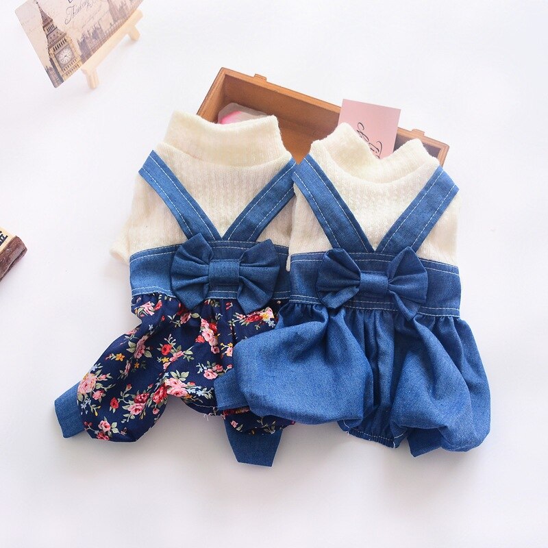 Thin Section Female Dog Clothes Spring and Summer Dog Skirt Siamese Denim Overalls Chihuahua Yorkshire Pet Accessories