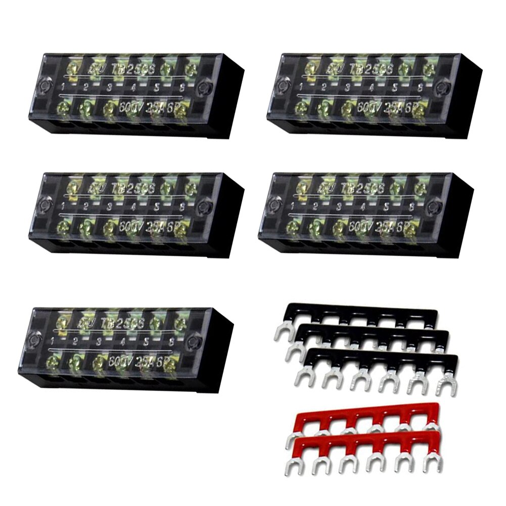 10PCS 25A Dual Row Wire Screw Barrier Terminal Block Power Distribution Terminal for Home Wire with 5 Connector Strips Set