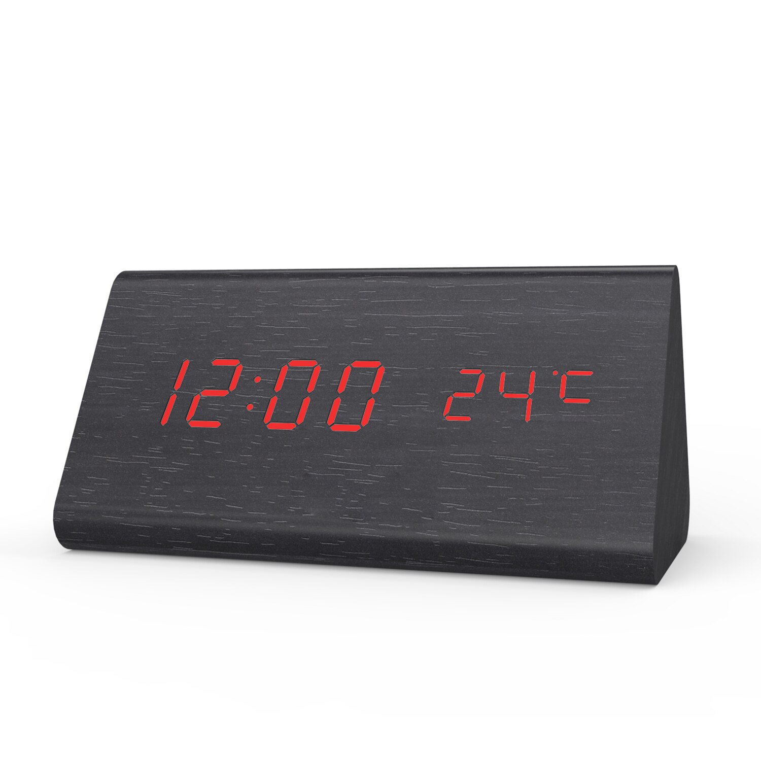 Voice-Activated Led Tijd Temperatuur Dual Display Houten Digitale Wekker