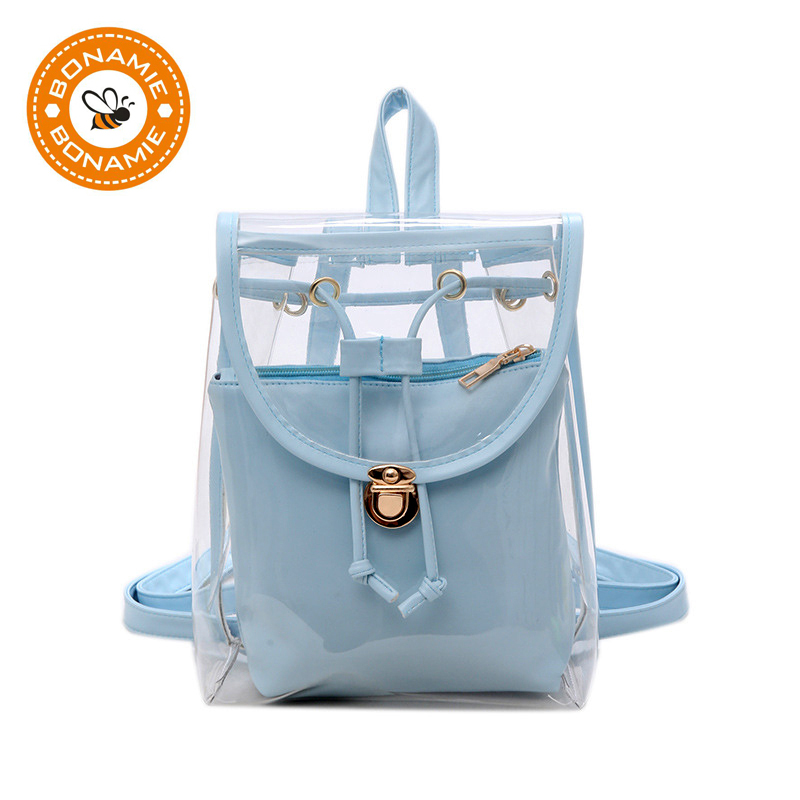 BONAMIE Mini Frauen Rucksack PVC Mädchen Klar transparent Tasche Gelee Reise Rucksack Für Dame Weibliche Schulter Taschen