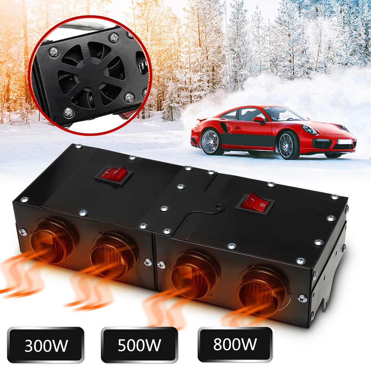 800W/500W/300W Universal Portable Car Heater 12V Auto Van Heating Air Heater Compact Defroster Demister Car Electric Appliances