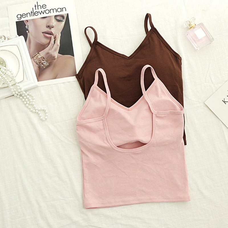 Women Cotton Basic Camisoles Female Cozy Spaghetti Strap Sexy Back Camis Solid Color Ladies Comfy Underwear