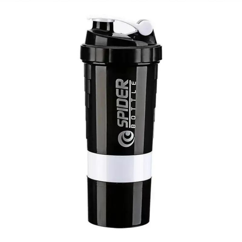 Coctelera de 3 capas, botella de proteína, taza para batido de polvo, botella de agua de gran capacidad, taza mezcladora, botella mezcladora para ejercicio de culturismo: Blanco