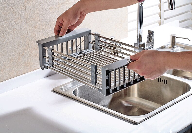 Economical Retractable Sink Water Filter Rack Drain Basket Stainless Steel Kitchen Sink Dish Drainer Counter: Default Title