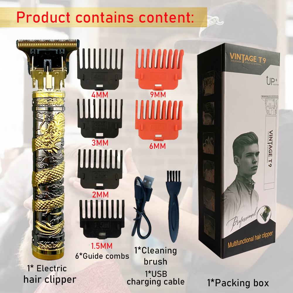 2022 T9 Hair Clipper Limit Comb 6MM 9MM Haircut Machine Shaving Cutting Vintage T9 Machine Beard Trimmer for Men: black coiled drag 69