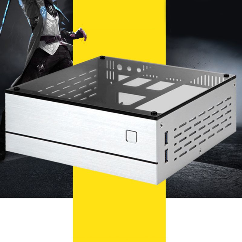 B01 mini itx computer kabinet aluminium / glas dokumentmappe hjemmebiograf computer kasse desktop pc kabinet