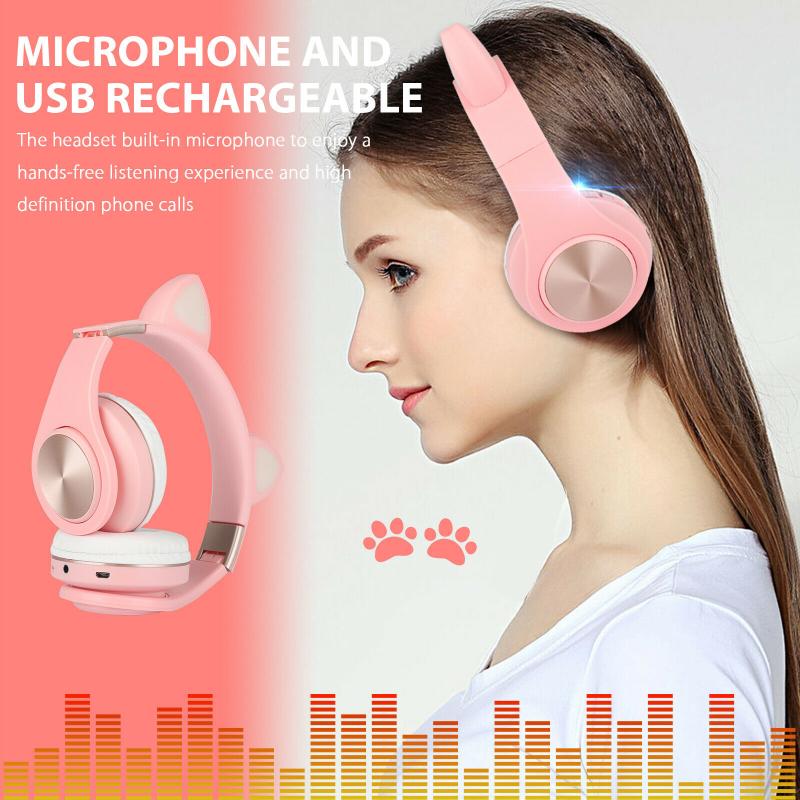 Leuke Kat Draadloze Hoofdtelefoon Bluetooth Headset Opvouwbare Stereo Hoofdtelefoon Gaming Koptelefoon Met Microfoon Voor Pc Mobiele Telefoon