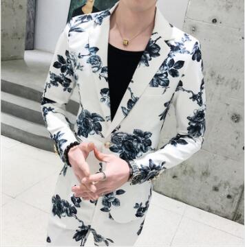 Efterår hvid herre jakkesæt todelt sæt slim jakkesæt blazer jakke & bukser: Hvid / Xxl