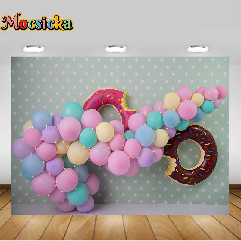 Donut Balloon Wall Kids 1st Birthday Party Background Colorful Balloons Photography Backdrop Cake Smash Decor Photo Studio