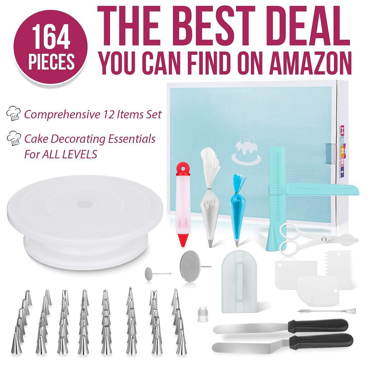 164 Pcs Cake Decorating Tools Kit Food-Grade Cake Turntable Pastry Spatulas Nozzle Set for Baking Fondant Cake товары для кухни