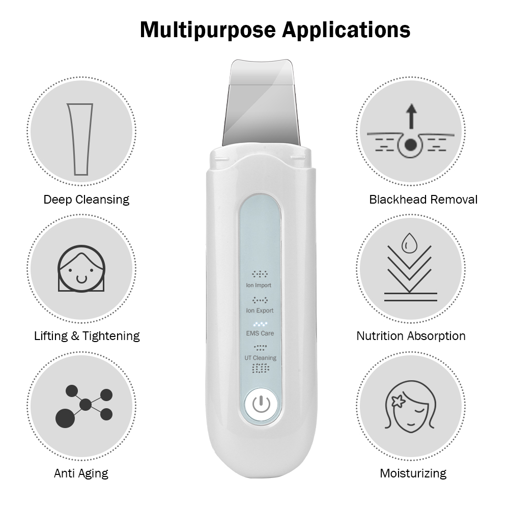 Ultrasonic Ion Skin Scrubber Deep Face Cleaning Spatula Peeling Shovel Facial Lifting Blackhead Pore Cleaner Beauty Instrument