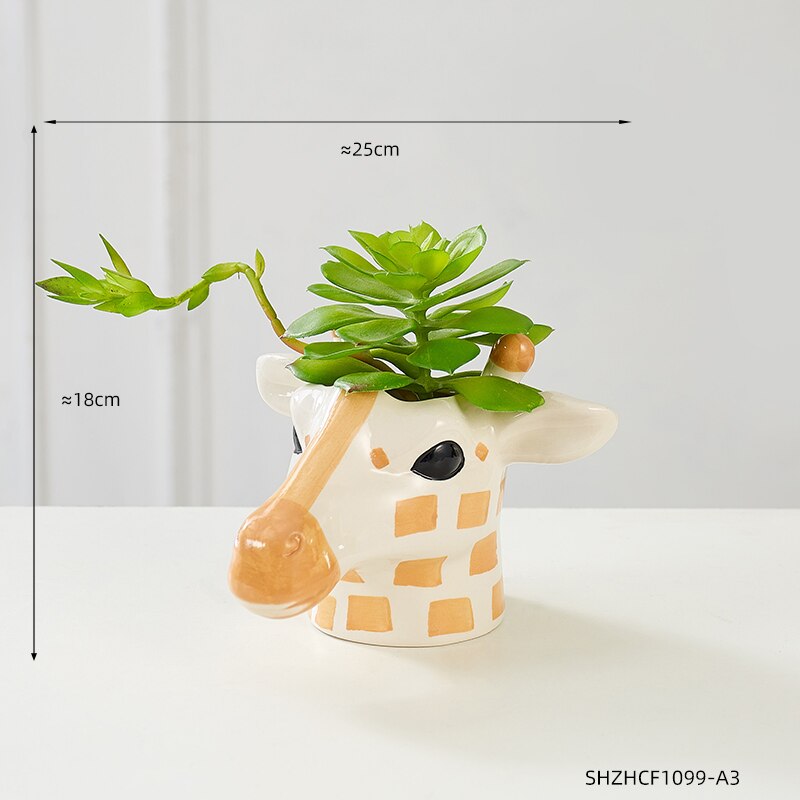 Kreatywna żyrafa ceramiczna doniczka na kwiaty zwierząt rzeźba wazon gospodarstwa domowego nowoczesne dekoracje do domu salon sypialnia dekoracja na biurko prezenty: Giraffe-11cm-A