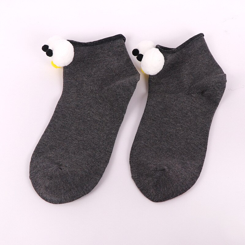 South Korean Girl Socks Style Big Eyes 13 Colors Cartoon Cotton Cute  Interesting Short Socks: Dark Gray