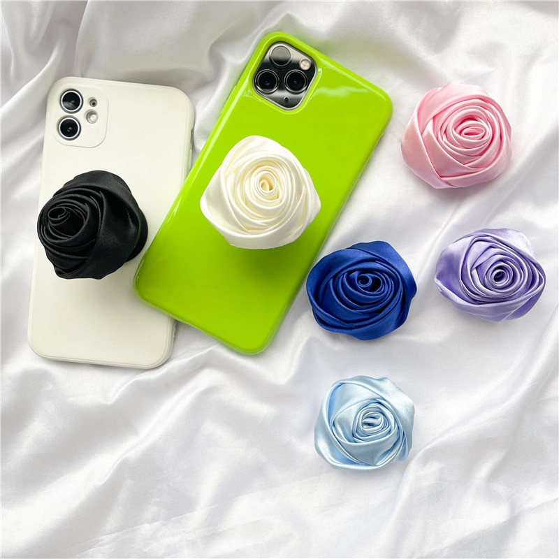 INS Satin Rose Phone Stand Flowers Foldable Phone Grip Support IPhone Samsung Xiaomi Phone Accessories