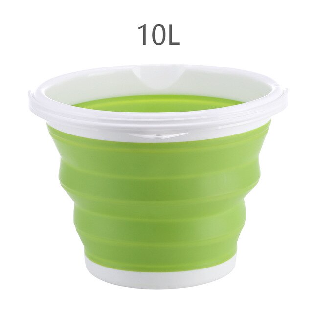 Yjj 10L Lid Collapsible Bucket Portable Folding Bucket Silicone Car Washing Bucket Children Outdoor Fishing Travel Home Storage: 10L Green
