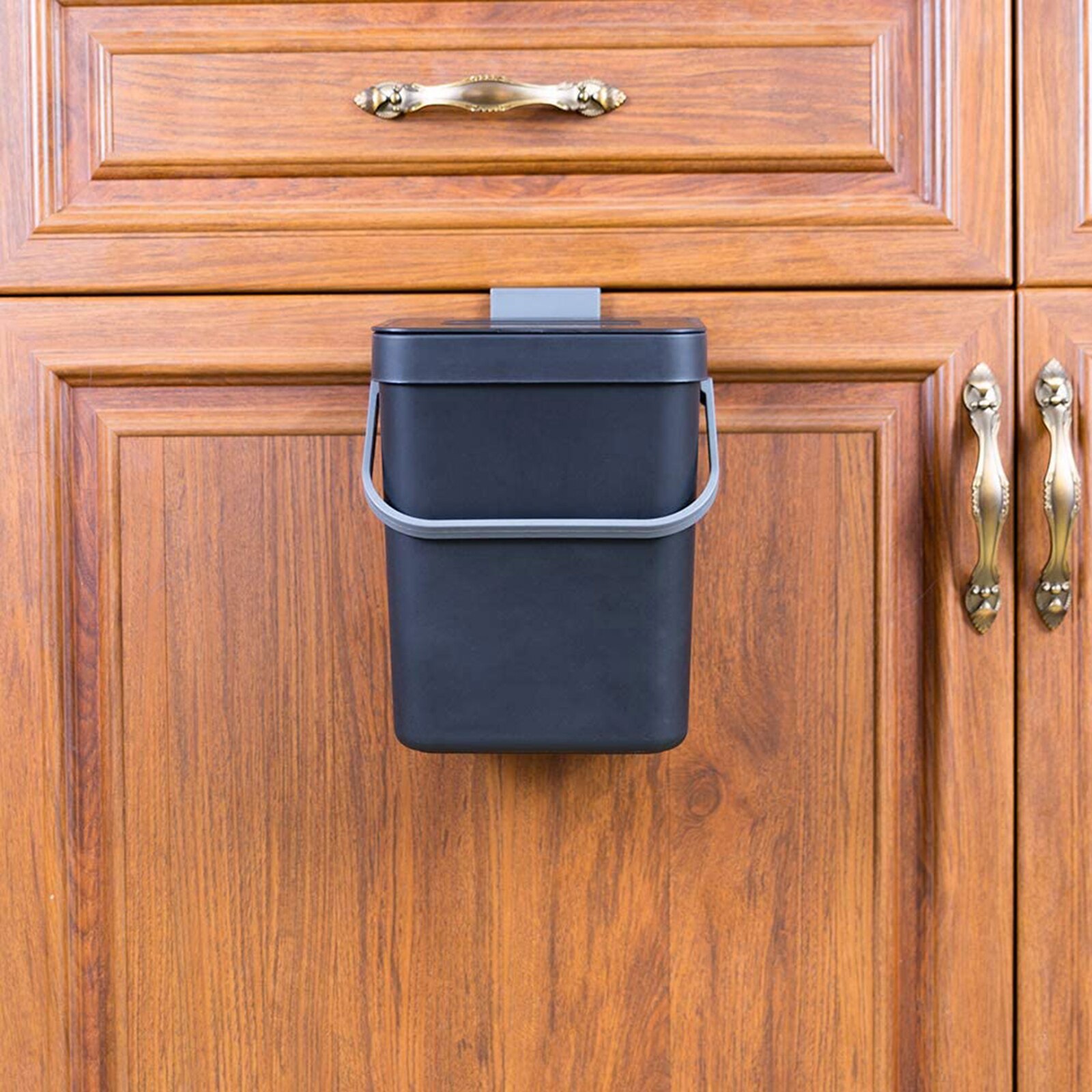 Modern Waste Rubbish Bin Wall Mounted Office Kitchen Trash Can Lid: Black 5L