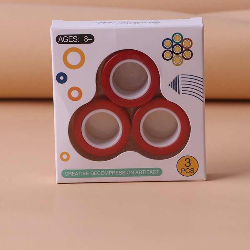 Magnetic Rings Fidget Toys, Fidget Spinner Stress Relief Rings Props, Colorful fingers magnetic rings: Red