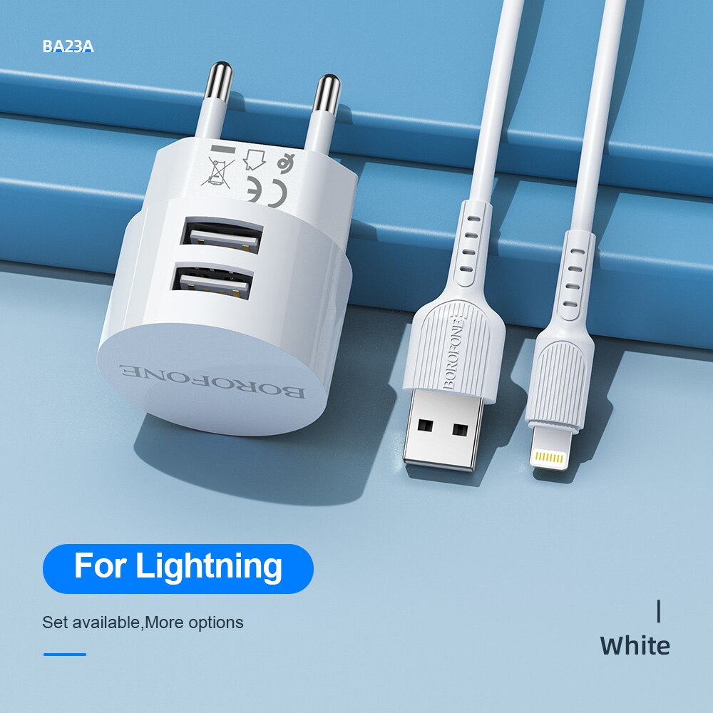 BOROFONE 5V 2.4A Dual USB Charger EU Plug Quick Charge Wall Charger Mobile Phone Charging Mini Adapter Travel Charger For iPhone: For iphone