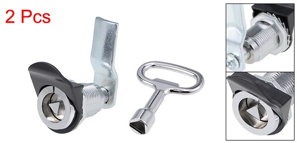 uxcell 1/2/4pcs Triangle Cam Lock 22mm Cylinder Dia. 49mm Long Cam Keyed Alike Silver Tone/Black Zinc Alloy Chrome Plated: Silver 2 Pack