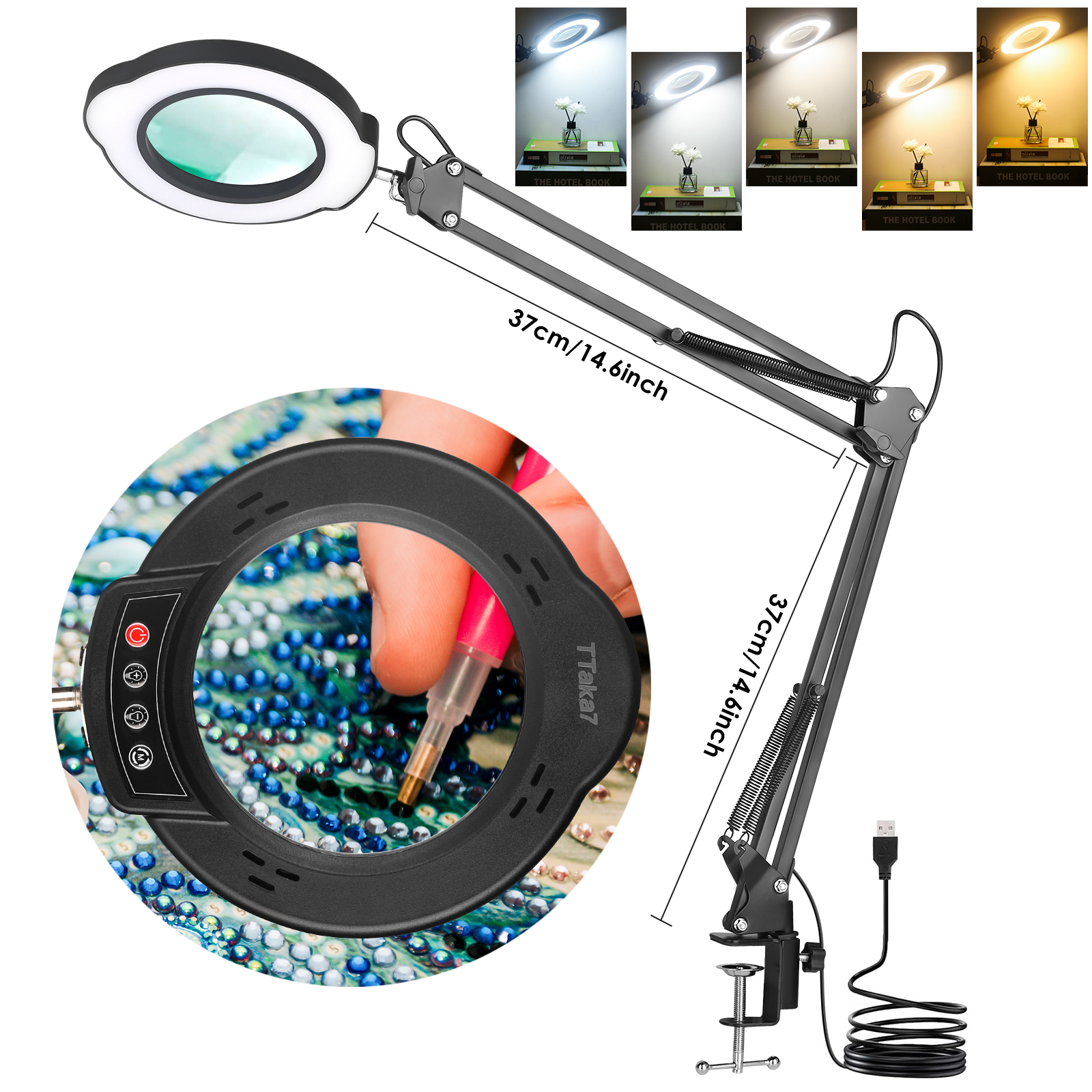 72 10x LED-leuchtlupe mit usb-anschluss und 3 farben, Ideal für lötkolbenreparaturen, als tischlampe oder hautpflege-werkzeug.: Blau