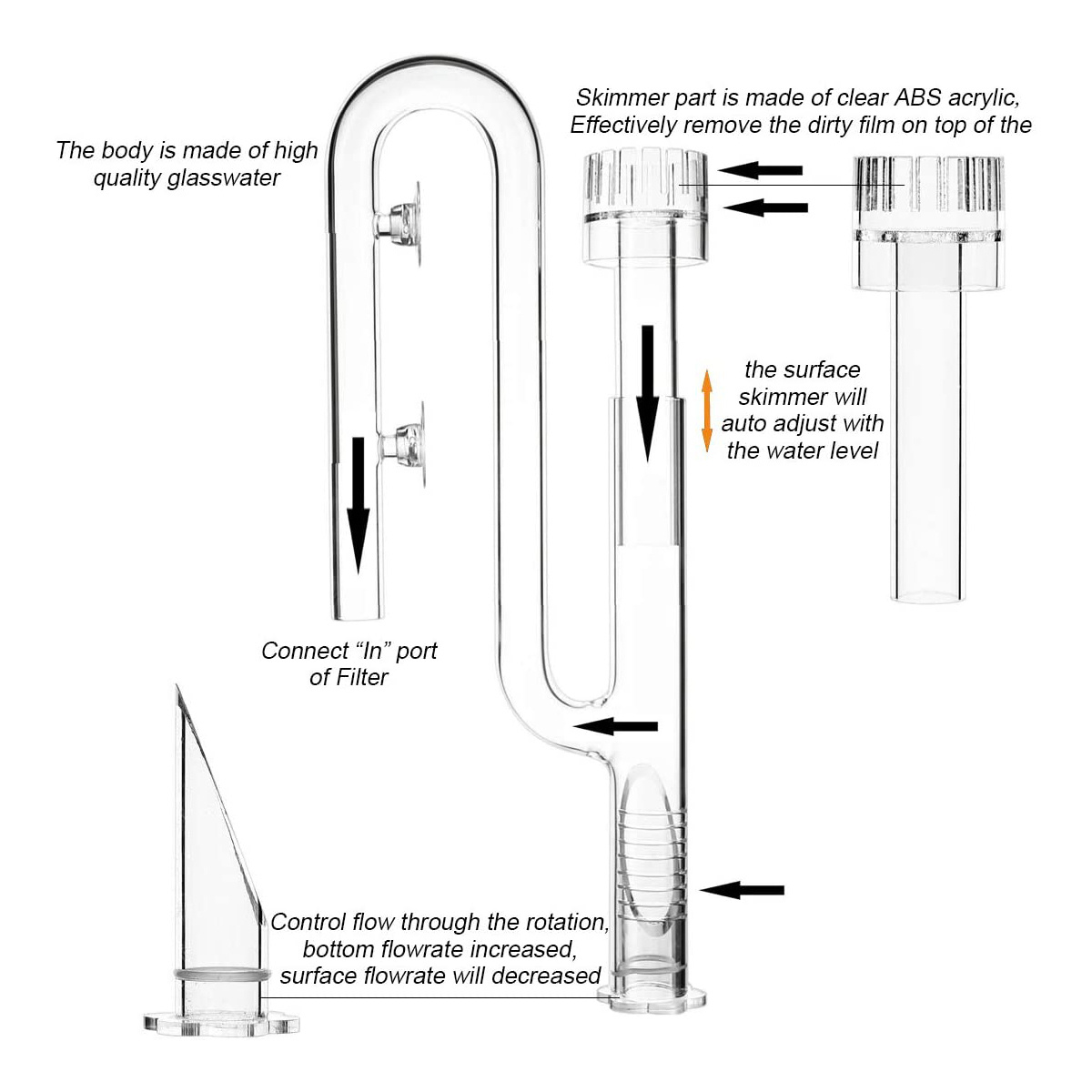 Aquarium Filterpijp - 13mm/17mm - Glazen Lily Pipe Oppervlakteskimmer Inlaat - voor Aquatisch Filtersysteem