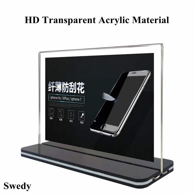 100x200mm Clear Acrylic Poster Menu Holder Leaflet Display Stands T Shape Sign Holder Frame Display Stand: 10x20cm Horizontal